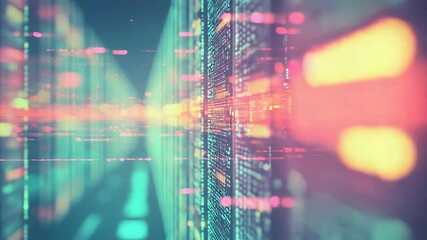 Digital data streaming across server racks creating network connections - Powered by Adobe