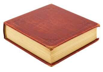 Isolated brown leather book on neutral background, vintage journal or diary design element