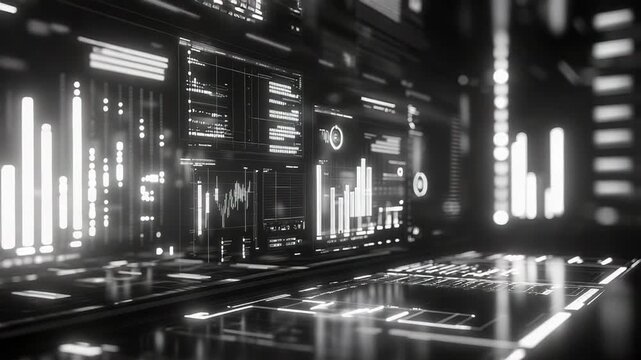 Displaying financial data interface with futuristic analytics charts - Powered by Adobe