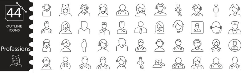 Professional Occupation Icon Set ,Line Style Vector of Jobs and Careers, Business and Profession Icons, Outline People and Career Vector Collection, Occupation Avatar Pack, Linear Icon Set of Workers.