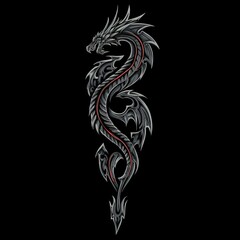 Fototapeta premium Dragon Tattoo design over black background. Generative Ai
