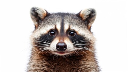 Obraz premium Close-up of a raccoon's face against a white background, observing its natural curiosity