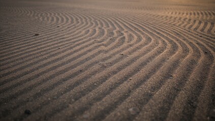 Naklejka premium Ripples in sand formed by low tide along the beach, showcasing seasonal change