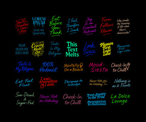 vector set of stickers with tags and texts about food. Vector illustration