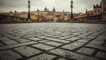 Obraz premium Old pavement street texture in Prague, urban density