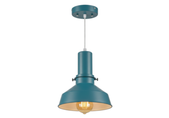 Isolated Teal Blue Pendant Light Fixture with Edison Bulb for Kitchens, Bedrooms, Shops