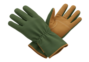 Isolated gardening gloves pair, leather palm work gloves to protect hands, outdoors equipment