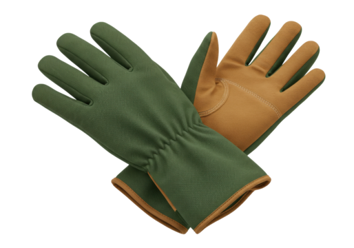 Isolated gardening gloves pair, leather palm work gloves to protect hands, outdoors equipment