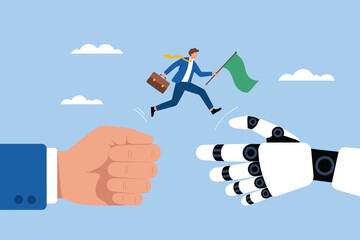 Human and Artificial Intelligence Collaboration Concept. Digital Transformation and Business Innovation Illustration.