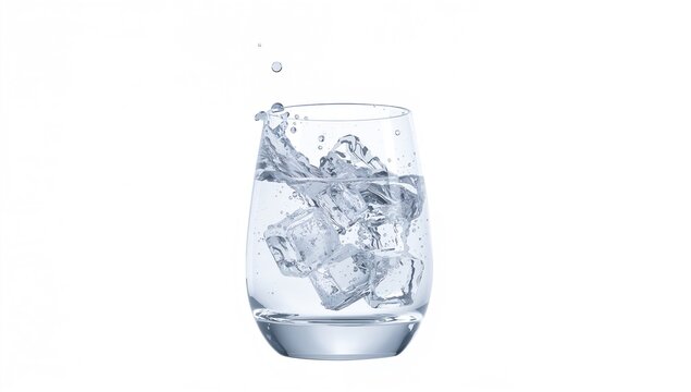 Water splash caused by ice cubes falling, isolated on a white background