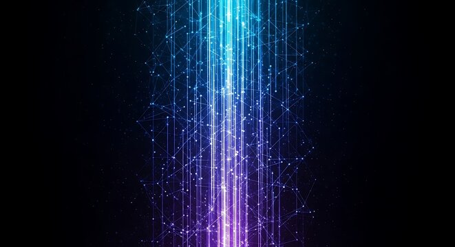 Abstract digital stream with blue and purple light, representing data flow and connectivity in a modern technological context