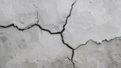 Obraz premium Long winding crack in the wall, damaged concrete surface exhibiting erosion risk
