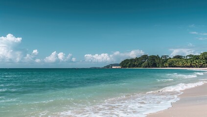 Obraz premium Seafront view with tranquil waters and coastal scenery, ideal for relaxation