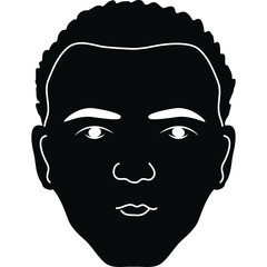 Silhouette Portrait of a Man's Face with Textured Hair and Defined Features on a Transparent Background Isolated Graphic Illustration