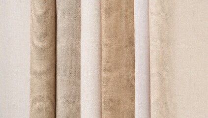 Set of linen fabric samples arranged on a white backdrop, suitable for design mockups