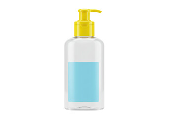 Isolated bottle with a yellow pump for hygiene and care or medical products dispensing