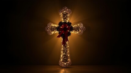 Ornate Cross Silhouette with Warm Light