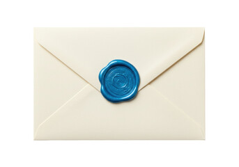 Isolated envelope with a blue wax seal for secure delivery of personal confidential mail