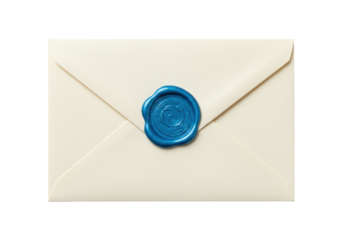 Isolated envelope with a blue wax seal for secure delivery of personal confidential mail