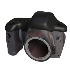 3D Render of an Aluminum Alloy DSLR Camera Body – Diagonal Angled View