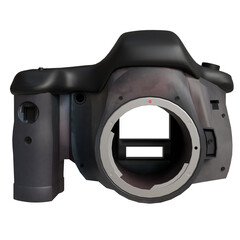 Front view of alloy camera body isolated on transparent background