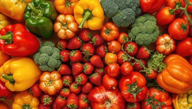 Vibrant assortment of fruits and vegetables, fiber-dense choice