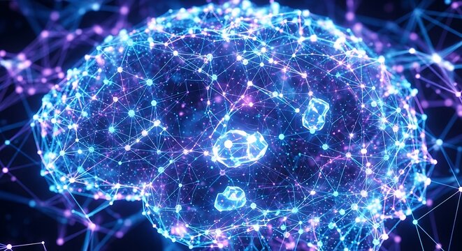 A digital representation of a human brain with interconnected nodes, symbolizing artificial intelligence, neural networks, and cognitive computing - Powered by Adobe