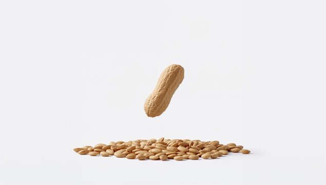 Peeled peanuts float against a white background, enhancing visual clarity for design applications - Powered by Adobe