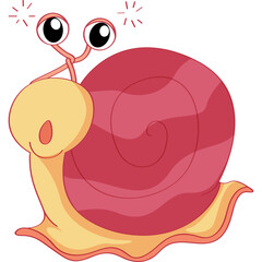Cute cartoon snail with big eyes and pink spiral shell on transparent background smiling cheerfully