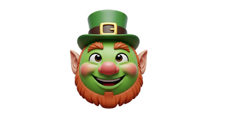 Cartoon Leprechaun Head with Green Hat and Red Beard in Bright Colors