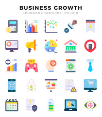 Business Growth Flat icons collection. 25 icon set. Vector illustration.