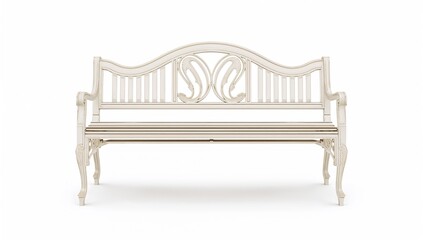 White park bench on a plain background, suitable for outdoor seating decor