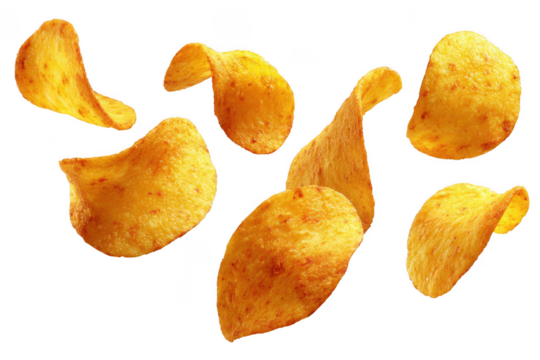 Potato chips isolated on a transparent background