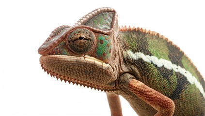 Close-up of a veiled chameleon, showcasing its unique features and textures, animal behavior observation