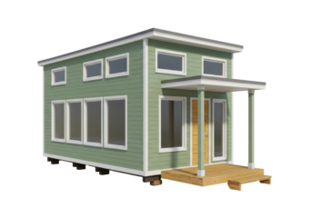 Isolated modern prefabricated small house with porch architectural model exterior view