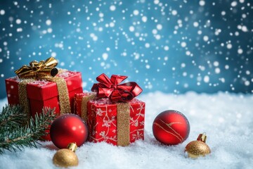 christmas background with gift boxes and balls