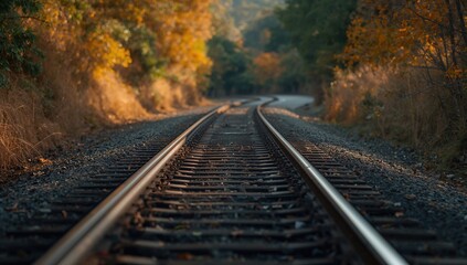 Obraz premium Railway tracks of a train in a mountainous region, highlighting urban density