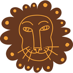 Simple Brown And Orange Stylized Lion Face With Round Mane And Whiskers On White Background For Childrens Design