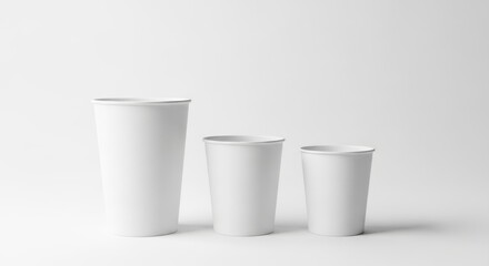 Illustration of three white paper cups of different sizes