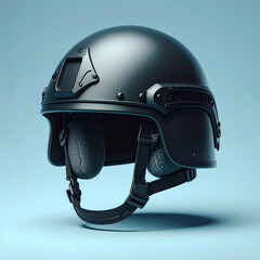 Fototapeta premium Futuristic Tactical Army Helmet with Mounted Device and Vent Panels for Defense Mockups