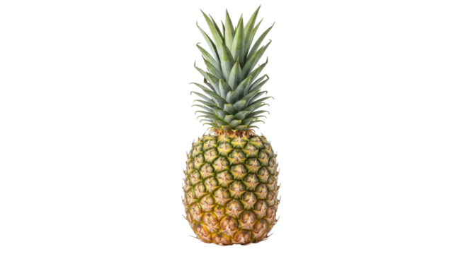 Isolated fresh whole pineapple fruit with green crown, tropical juicy summer food