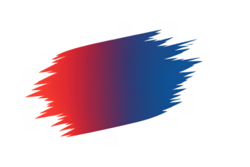 Abstract gradient brush stroke creating a dynamic red and blue paint effect on a transparent background