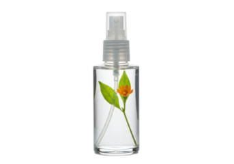 Isolated spray bottle with flower inside, minimal style for cosmetics, fragrance, and decor