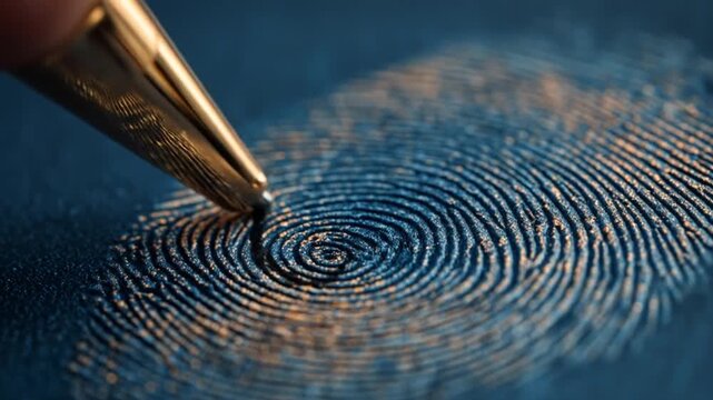 Close up of fingerprint analysis with a stylus on a textured surface