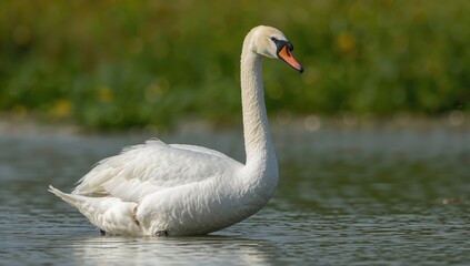 Fototapeta premium Whooper Swan - Cygnus cygnus - adult bird in a wetland, showcasing the importance of habitat preservation