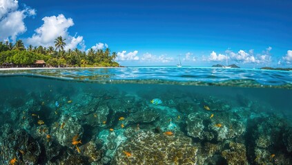 Naklejka premium Underwater landscape in a tropical region, showcasing marine biodiversity and preservation