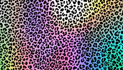 Seamless pattern featuring neon rainbow colored leopard print, vibrant backdrop for creative design applications