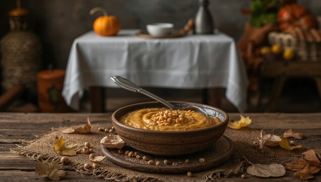 Millet and pumpkin porridge in a rural setting, fiber-dense choice
