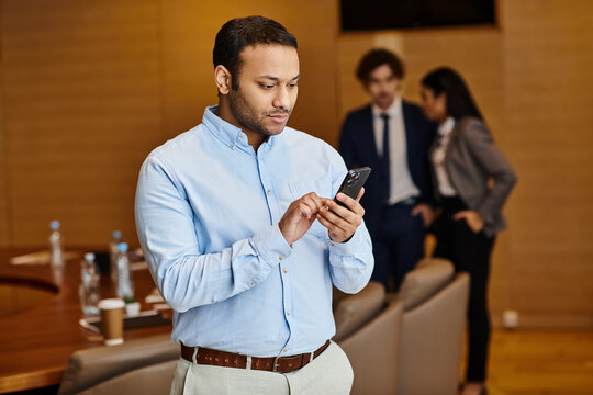 Professional interaction in a modern office environment amidst business discussions