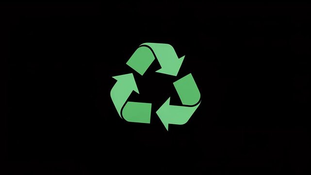 Recycle Symbol Spin, animation of the three-arrow recycle symbol spinning smoothly in place, on black background
